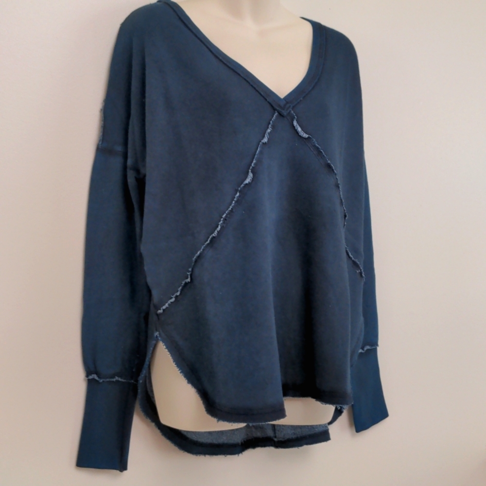 NWOT Free People Indigo Western Pullover Top Tie Dye V-Neck Long Sleeve Size XS - Picture 2 of 10